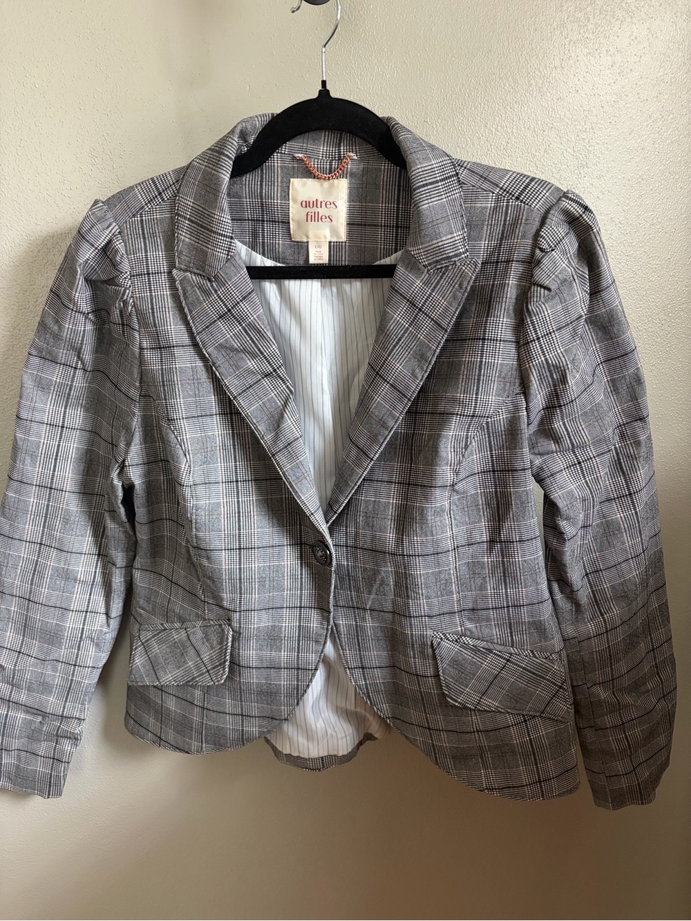 Autres Filles Gray Plaid Single-Button Blazer